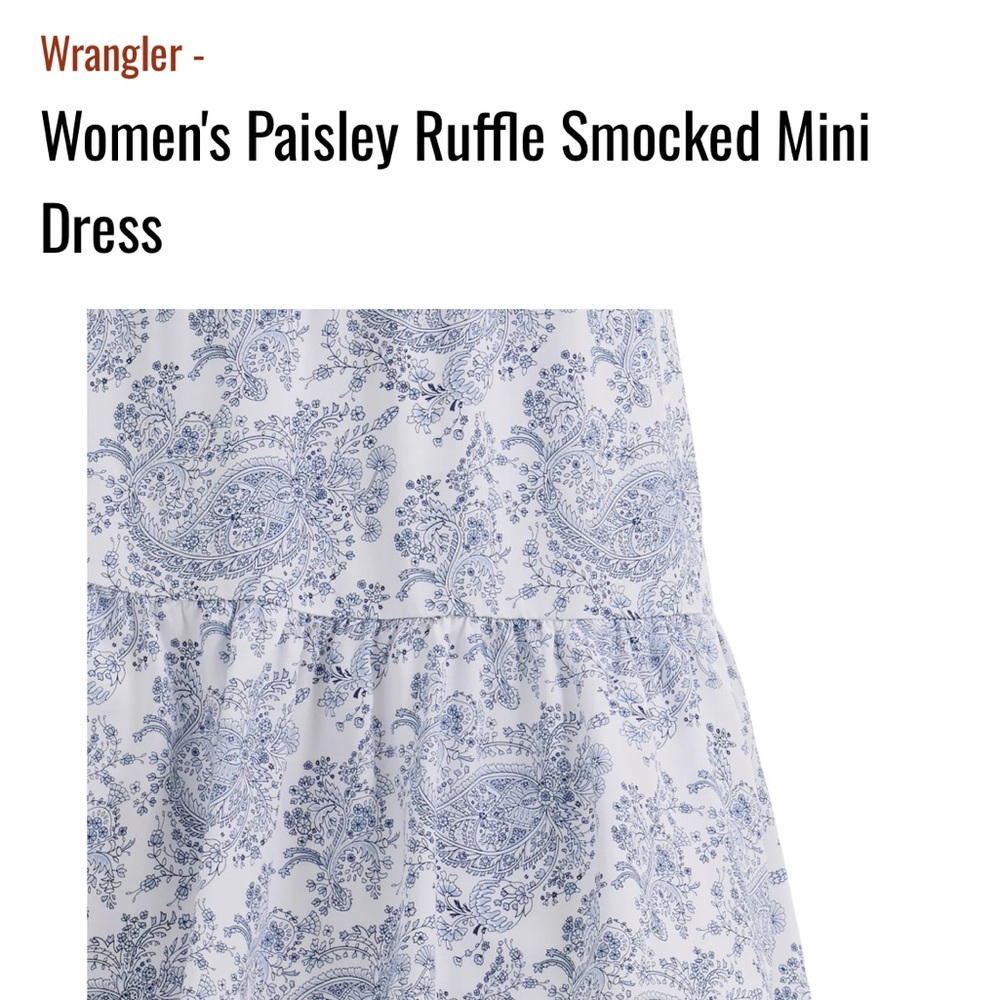 Smocked Ruffle Neck Blue Paisley Sundress - Picture 3 of 6